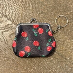 Cherry Print Coin Purse with Keychain